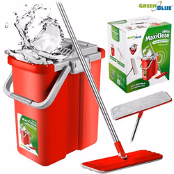 Vadrouille plate avec rides + deux morceaux de microfibre HQ Kit de nettoyage GreenBlue Maxiclean GB850