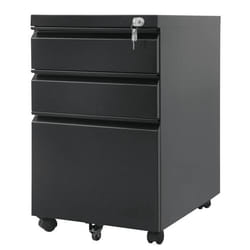 Meuble de bureau à roulettes Maclean MC-850 avec serrure - Noir - Métal - 3 tiroirs