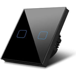 Interrupteur déclairage mural tactile - MARQUE - Double - Verre noir - 1000W - 2 boutons