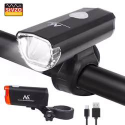 Ensemble éclairage vélo LED avant + arrière Maclean MCE312 - Batterie intégrée - Noir