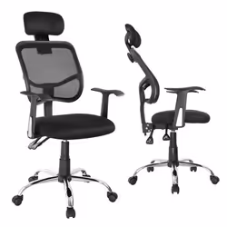 Chaise de bureau - Ergo Office - Fauteuil pivotant - Appui-tête - Hauteur réglable - Noir