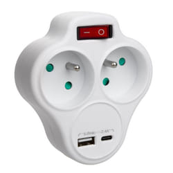 Multiprise - Maclean - MCE336 E - 2 prises - USB A/C 24A - Interrupteur intégré