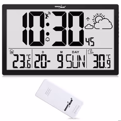 Horloge avec station météo - GreenBlue - GB218 - Capteur extérieur sans fil - Alarme avec snooze - DCF