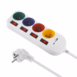 Multiprise - Maclean - MCE508 W - 4 prises + 2 USB - Interrupteurs individuels - 15m blanc