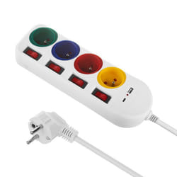 Multiprise - Maclean - MCE508 W - 4 prises + 2 USB - Interrupteurs individuels - 15m blanc