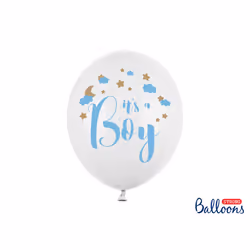 PartyDeco SB14P-232-008-6, Ballon-jouet, Latex, Bleu, Or, Blanc, Soirée à thème, Ovale, 30 cm