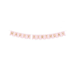 Guirlande en carton happy birthday rose et dorée 15 x 175 cm - Rose