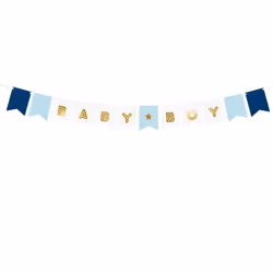 PartyDeco GRL61, Banderole en tissu, Bleu, Or, Blanc, Soirée à thème, 150 mm, 1600 mm, 160 mm