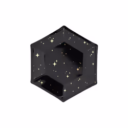 PartyDeco TPP28-010, Assiette, Hexagonal, Papier, Noir, Motif, 6 pièce(s)