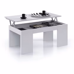 Table Basse à Plateau Relevable en mélamine coloris blanc brillant avec une finition de haute qualité. Moderne et très pratiq ...