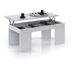 Table Basse à Plateau Relevable coloris Blanc brillant - Longueur 100 x Largeur 50 x Hauteur 43-55 cm