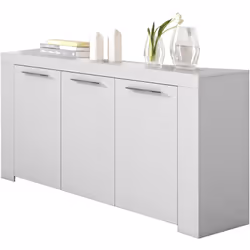 Buffet meuble de salle à manger décor blanc Artic conçu en panneaux de particules mélamine de haute qualité avec 3 portes, 3  ...