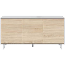 Buffet avec 3 Portes coloris blanc brillant et chêne - l 154 x p 41 x h 75 cm