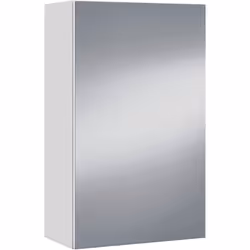Elément haut de salle de bain équipé d'une porte et d'un miroir blanc brillant, ce meuble mural comporte 2 tablettes intérieu ...