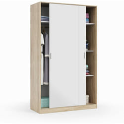 Armoire de 2 portes coulissantes coloris blanc / chêne canadien - 120 cm (longueur) x 200 cm (hauteur) x 50 cm (profondeur)