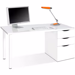 Bureau reversible avec 2 tiroirs (les tiroirs peuvent être montés à droite ou à gauche) et une porte coloris Blanc Artic. Bur ...