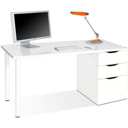 Table d'ordinateur réversible bureau avec tiroir coloris Blanc Artic - 138 cm (longueur) x 60 cm (profondeur) x 74 cm (hauteur)