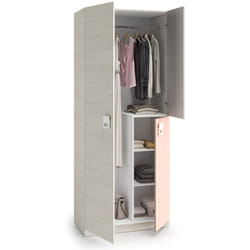 Armoire enfant avec 2 portes coloris blanc alpes / rose - 90 cm (Longueur) x 200 cm (Hauteur) x 52 cm (Profondeur)