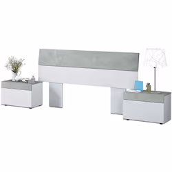 Tete de lit avec 2 tables de chevet composé d'un tiroir coloris Blanc Artic / Béton. Dimensions : 97 x 276 x 40 cm. Poids : 3 ...