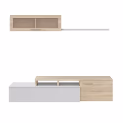 Séjour TV en panneaux de particules blanc brillant et chêne canadien - 200 cm (longueur) x 43 cm (hauteur) x 34 cm (profondeu ...