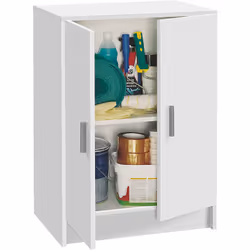 Cette armoire basse en mélamine est idéal pour le rangement dans les petits espaces grâce à ses deux étagères intérieures. Tr ...