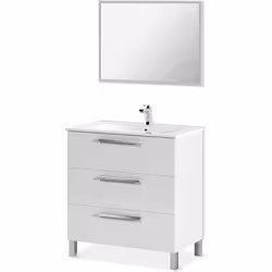 Meuble salle de bain sous vasque avec 3 Tiroirs + 1 Miroir - Longueur 80 x Profondeur 45 x Hauteur 86 cm