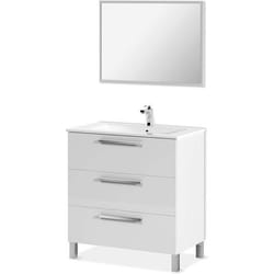 Meuble salle de bain sous vasque avec 3 Tiroirs + 1 Miroir - Longueur 80 x Profondeur 45 x Hauteur 86 cm