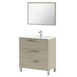 Pegane - Meuble salle de bain sous vasque salle de bain avec 3 Tiroirs + 1 Miroir chêne clair - Longueur 80 x Profondeur 45 x Hauteur 86 cm