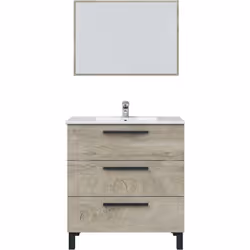 Meuble de salle de bain coloris Alaska chêne à nœuds Fabriqué en panneau aggloméré haute densité avec finition mélamine de qu ...