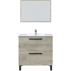 Pegane - Meuble salle de bain sous vasque avec 2 Tiroirs + 1 Miroir coloris Alaska chêne - Longueur 80 x Profondeur 45 x Hauteur 86 cm
