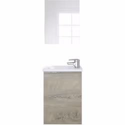 Meuble salle de bain Suspendu + Miroir coloris Alaska chêne à nœuds - Hauteur 58 x Longueur 40 x Profondeur 22 cm