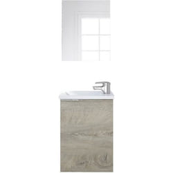 Meuble salle de bain Suspendu + Miroir coloris Alaska chêne à nœuds - Hauteur 58 x Longueur 40 x Profondeur 22 cm