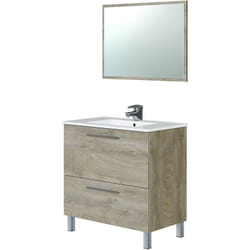 Meuble salle de bain 80 cm + 1 Miroir coloris Alaska chêne à nœuds - Longueur 80 x Hauteur 80 x Profondeur 45 cm