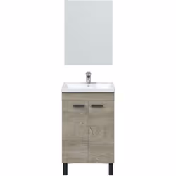 Meuble de salle de bain sous vasque coloris chêne Alaska à nœuds composé d'une armoire avec 2 portes et 4 pieds de 12 cm de h ...