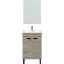 Meuble salle de bain Sous-Vasque 50 cm + Miroir coloris Alaska chêne à nœuds - Longueur 50 x Hauteur 80 x Profondeur 40 cm