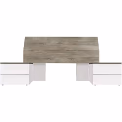 Tête de Lit avec 2 Tables de Chevet coloris blanc artic - chêne à nœuds alaska - Hauteur 96 x Longueur 256 x Profondeur 34 cm