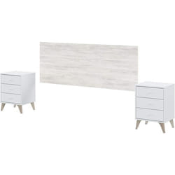 Tête de lit + 2 Tables de chevet coloris blanc artic - blanc poli - Hauteur 101 x Longueur 240 x Profondeur 335 cm