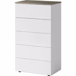 Commode avec 5 Tiroirs coloris blanc artic - Alaska chêne à nœuds - Hauteur 109 x Longueur 61 x Profondeur 40 cm