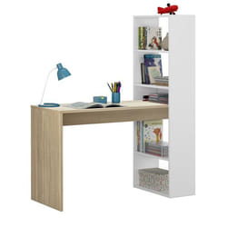 Bureau avec étagère intégrée coloris blanc artic / chêne canadien - Hauteur 144 x Longueur 120 x Profondeur 53 cm