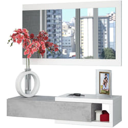Pegane - Meuble d'entrée réversible avec Miroir et 1 Tiroir coloris blanc artic / ciment - 19 x 95 x 26 cm