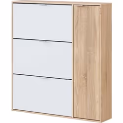 Meuble à Chaussures - PEGANE - 3 abattants - 1 porte - Chêne canadien / blanc artic