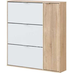Meuble à Chaussures - PEGANE - 3 abattants - 1 porte - Chêne canadien / blanc artic