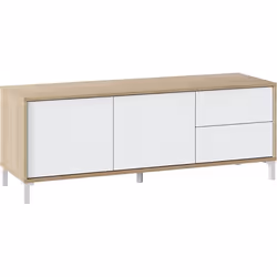 Meuble TV avec 2 portes et 2 tiroirs coloris chêne canadien - blanc artic - Longueur 47 x Hauteur 130 x Profondeur 41 cm