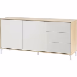 Buffet avec 2 portes et 3 tiroirs coloris chêne canadien - blanc artic - Hauteur 74 x Longueur 154 x Profondeur 41 cm