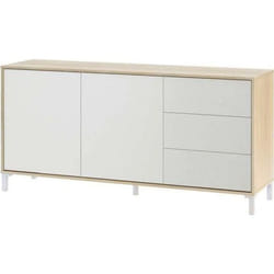 Buffet avec 2 portes et 3 tiroirs coloris chêne canadien - blanc artic - Hauteur 74 x Longueur 154 x Profondeur 41 cm
