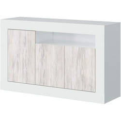 Buffet avec 3 portes et 1 étagère coloris blanc artic - blanc poli - Hauteur 87 x Longueur 144 x Profondeur 42 cm