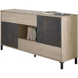 Buffet avec 2 portes et 2 tiroirs coloris chêne canadien - effet industriel vieilli - Hauteur 80 x Longueur 151 x Profondeur 41 cm