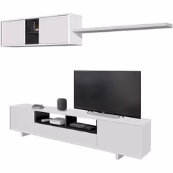 Meuble TV très complet, composé de 3 modules capables de décorer votre salon avec un style jeune et moderne. Fabriqué en pann ...