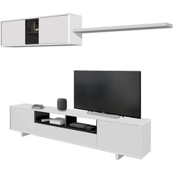 Meuble tv avec 3 portes et 1 Niche de rangement coloris blanc brillant / gris anthracite - H46 x L200 x P41 cm