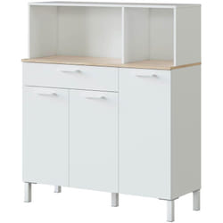 Buffet meuble cuisine 3 portes + tiroir coloris blanc artic / chêne canadien - Hauteur 126 cm x Longueur 108 cm x Profondeur 40 cm